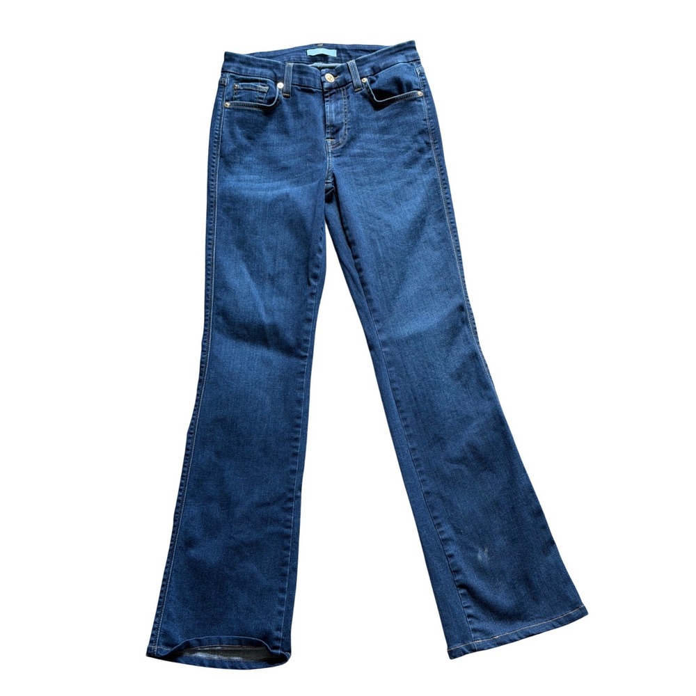 7 For All Mankind Flare Jeans Women 27 Dark Blue Mid Rise Signature Squiggle - Picture 3 of 6